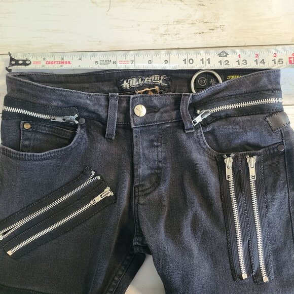 Kill City Junkie Suspender Jeans Punk Goth Unisex 30 Indie Skinny Alternative - Picture 5 of 10